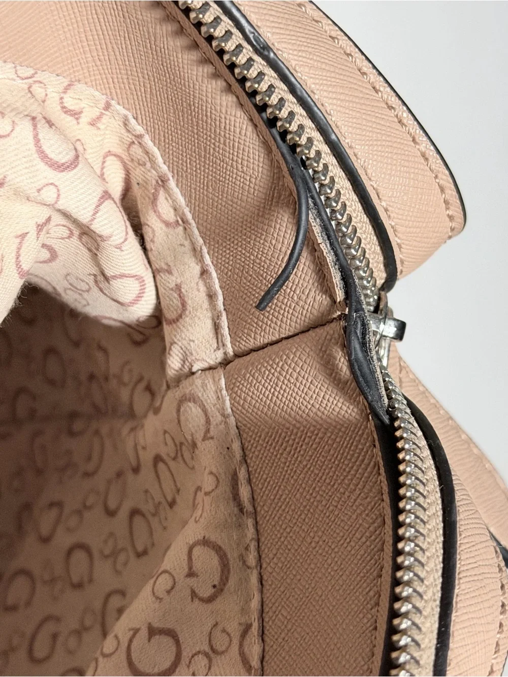 Guess Blush Taupe Leather Satchel with Logo Medallion w/ Card Wallet Holder